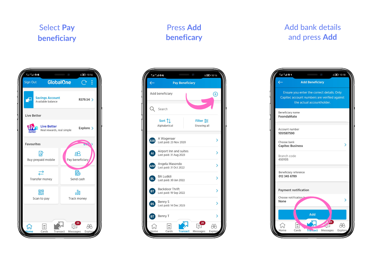 How to pay FoondaMate via Capitec How to add FoondaMate as a beneficiary