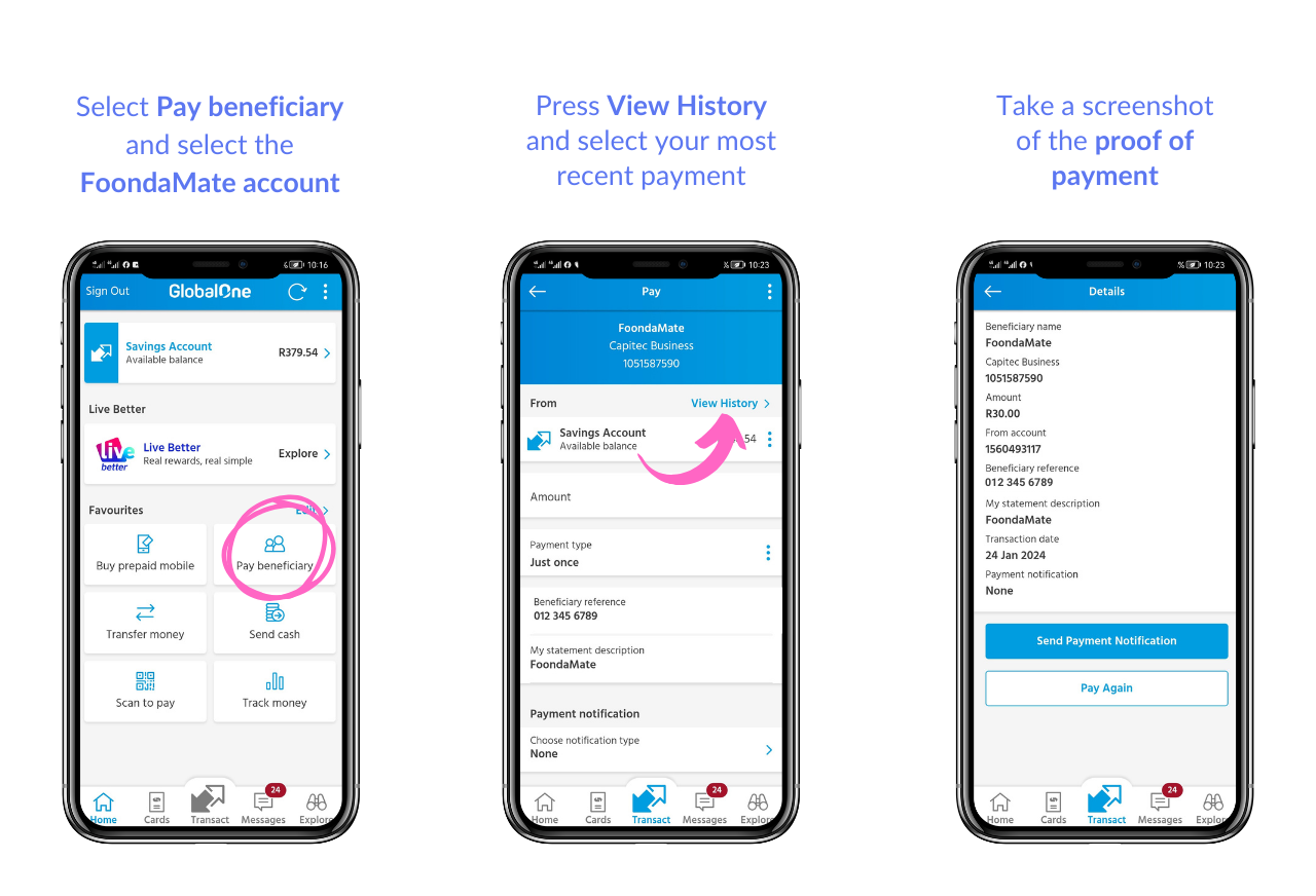 How to pay FoondaMate via Capitec How to get proof of payment