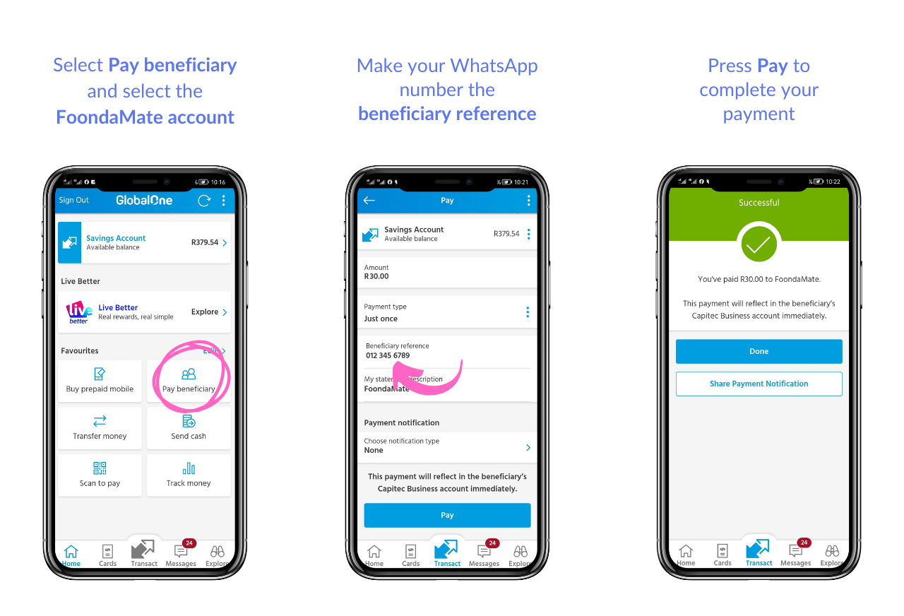How to pay FoondaMate via Capitec How to make your payment